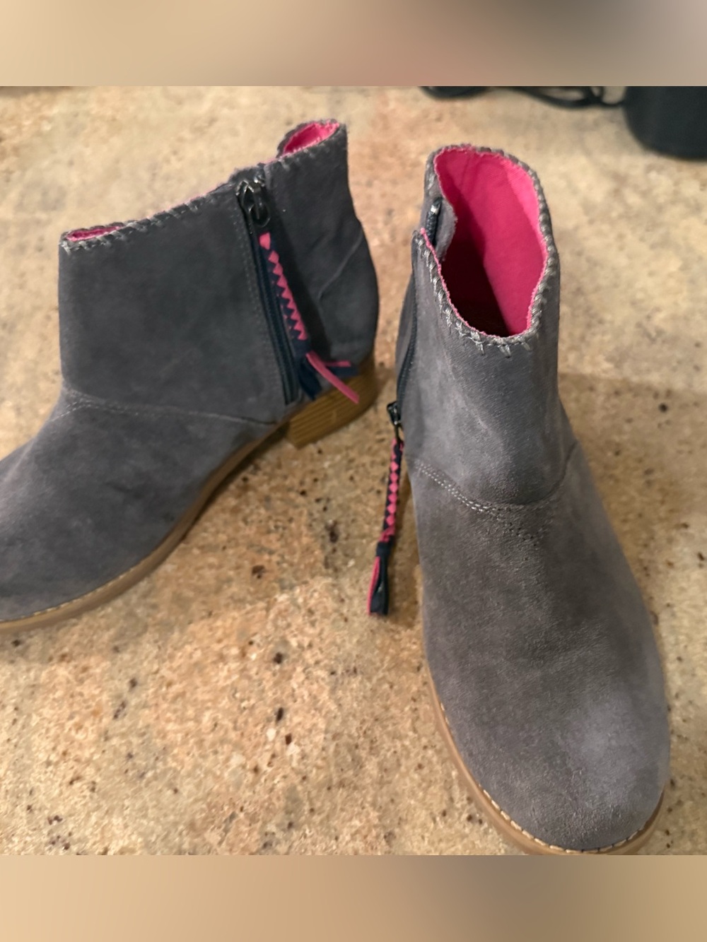 Girls Gray Suede Ankle Boot with Pink Lining